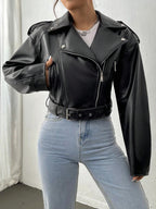 Spring Autumn Casual Lapel Zipper PU Leather High Street Motorcycle Jacket image 1