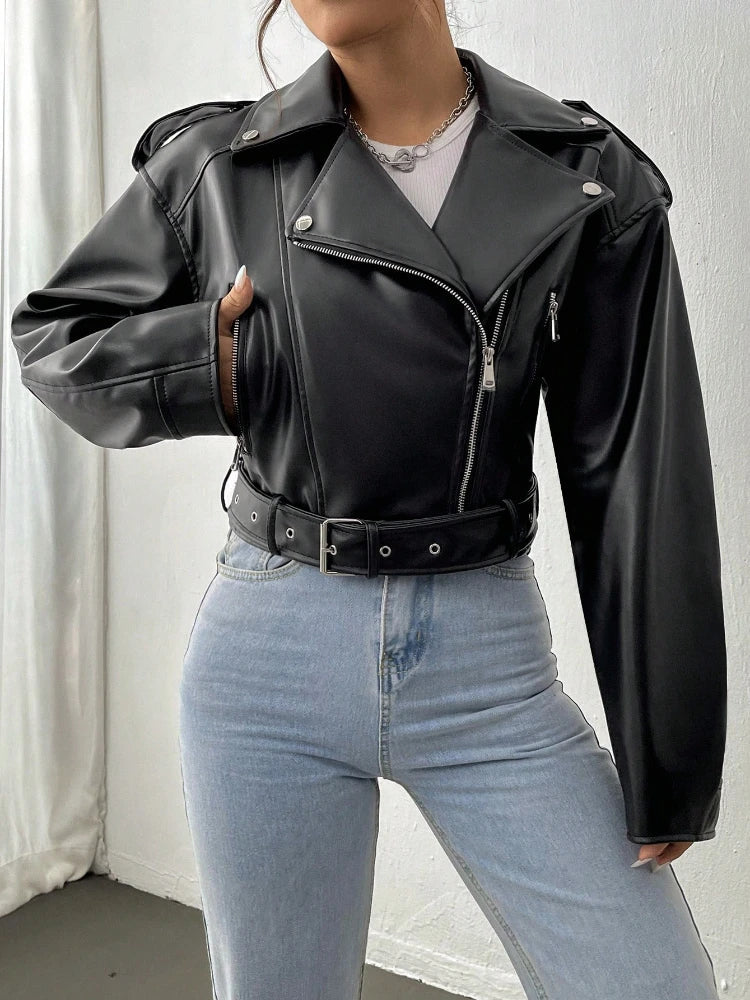 Spring Autumn Casual Lapel Zipper PU Leather High Street Motorcycle Jacket image 1