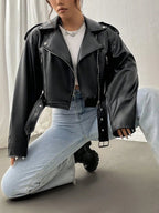Spring Autumn Casual Lapel Zipper PU Leather High Street Motorcycle Jacket image 5