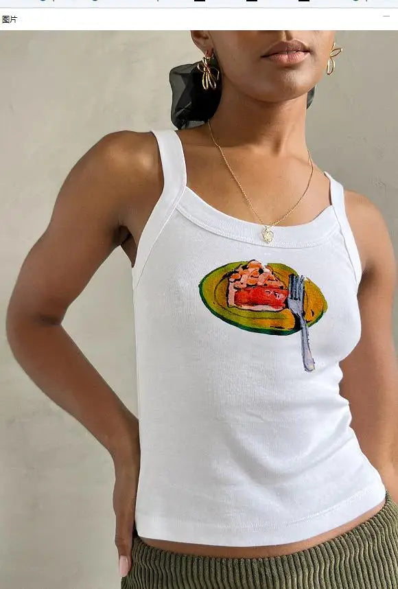 Cartoon Print O-Neck Crop Top image 11