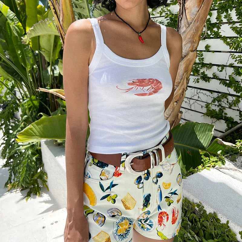 Cartoon Print O-Neck Crop Top image 1