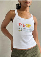 Cartoon Print O-Neck Crop Top image 10
