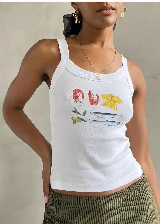 Cartoon Print O-Neck Crop Top image 10