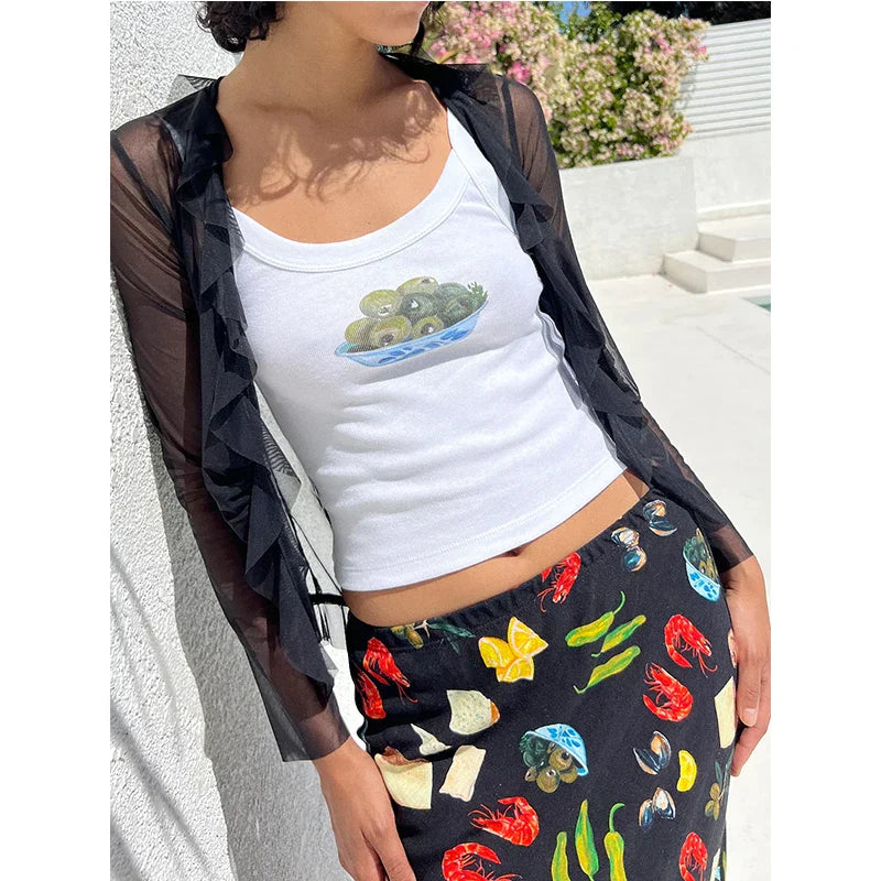 Cartoon Print O-Neck Crop Top image 3