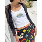 Cartoon Print O-Neck Crop Top image 3