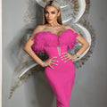 Feather Off-Shoulder Midi Party Dress image 4