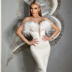 Feather Off-Shoulder Midi Party Dress image 3