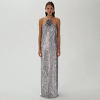 Silver Sequin Backless Evening Party Dress image 4