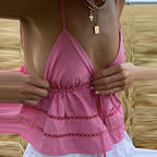 Lace-Up Bandage V-Neck Crop Top image 4