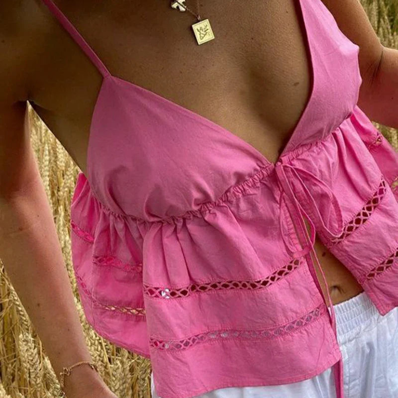 Lace-Up Bandage V-Neck Crop Top image 2