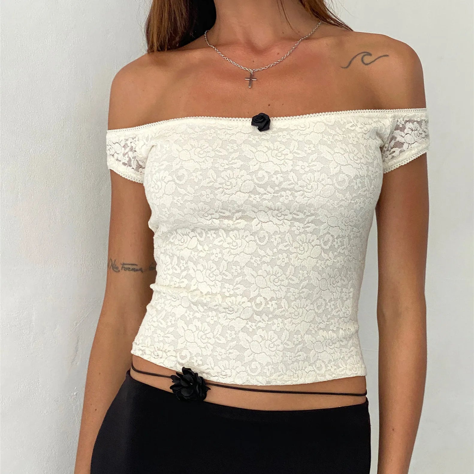 Floral Lace Wrap Milkmaid Crop Top image 1
