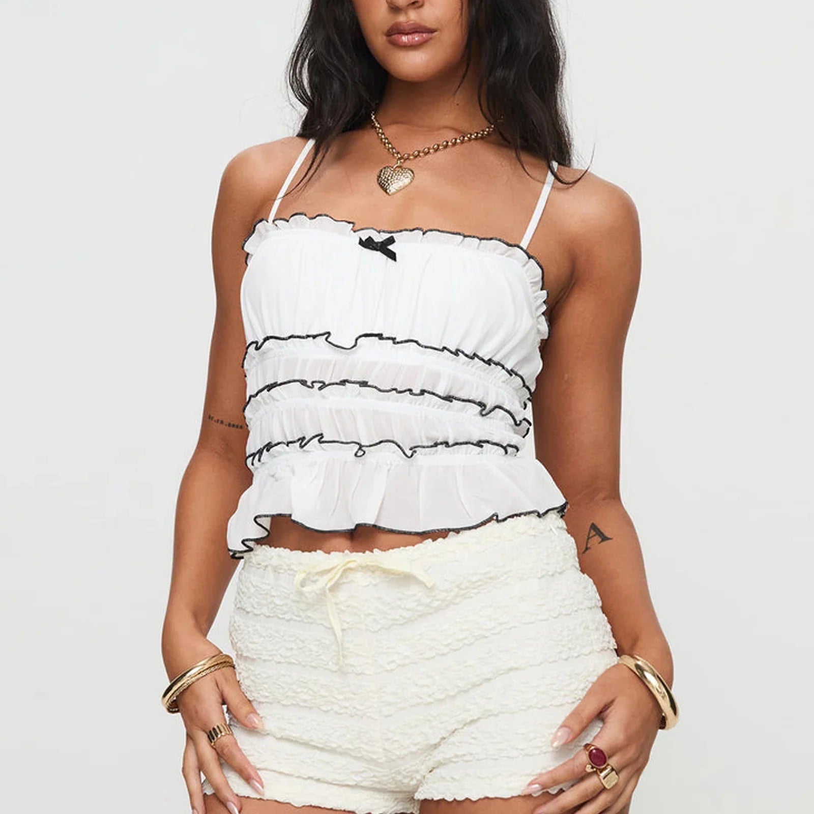 Contrast Ruffled Layered Crop Top image 2