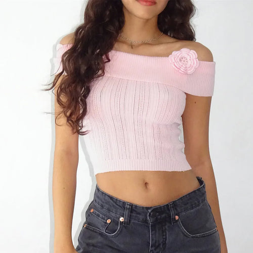 3D Flower Boat Neck Crop Top image 2