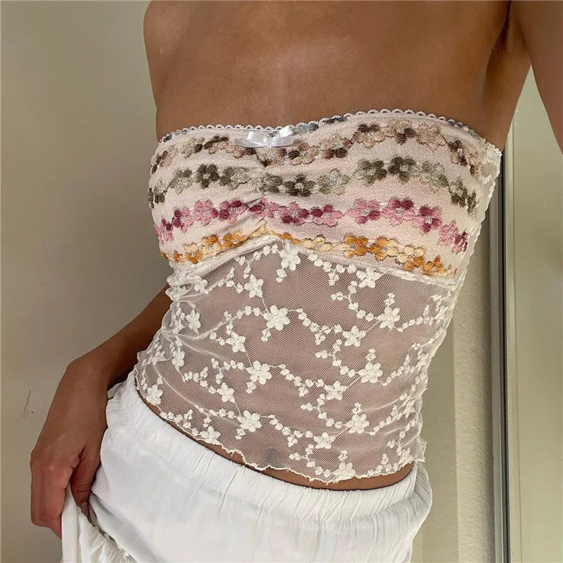 Floral See-Through Tube Crop Top image 8