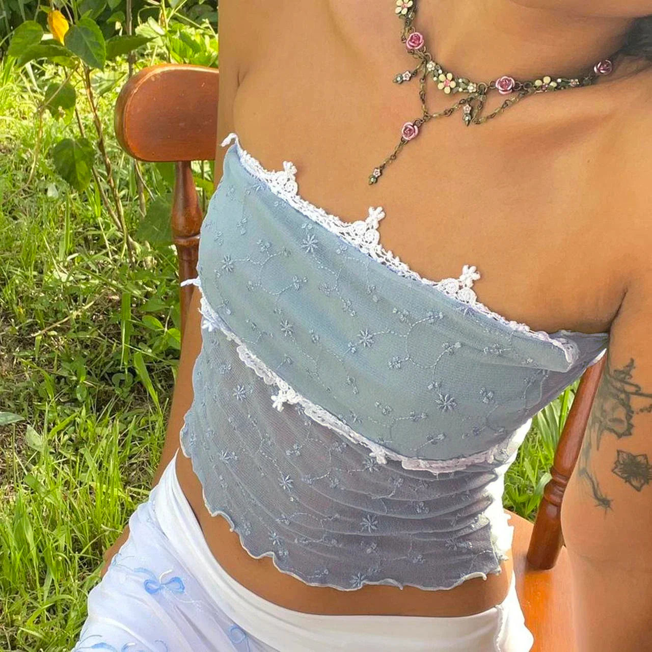 Floral See-Through Tube Crop Top image 14