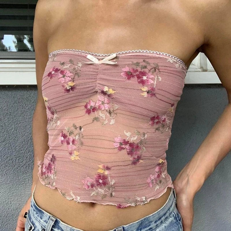 Floral See-Through Tube Crop Top image 4