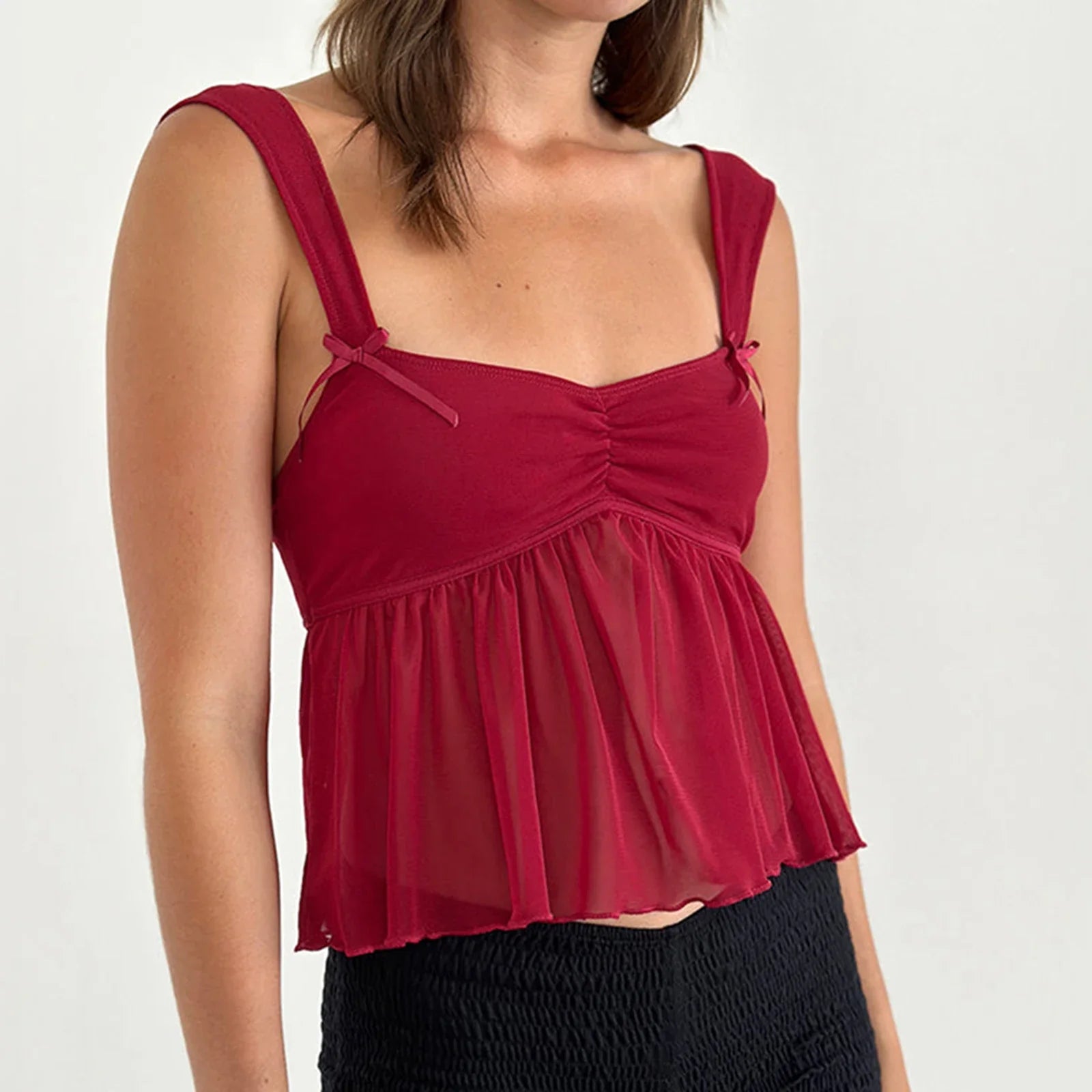 Ruffle Hem Sheer Mesh Crop Top image 1