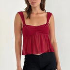 Ruffle Hem Sheer Mesh Crop Top image 2
