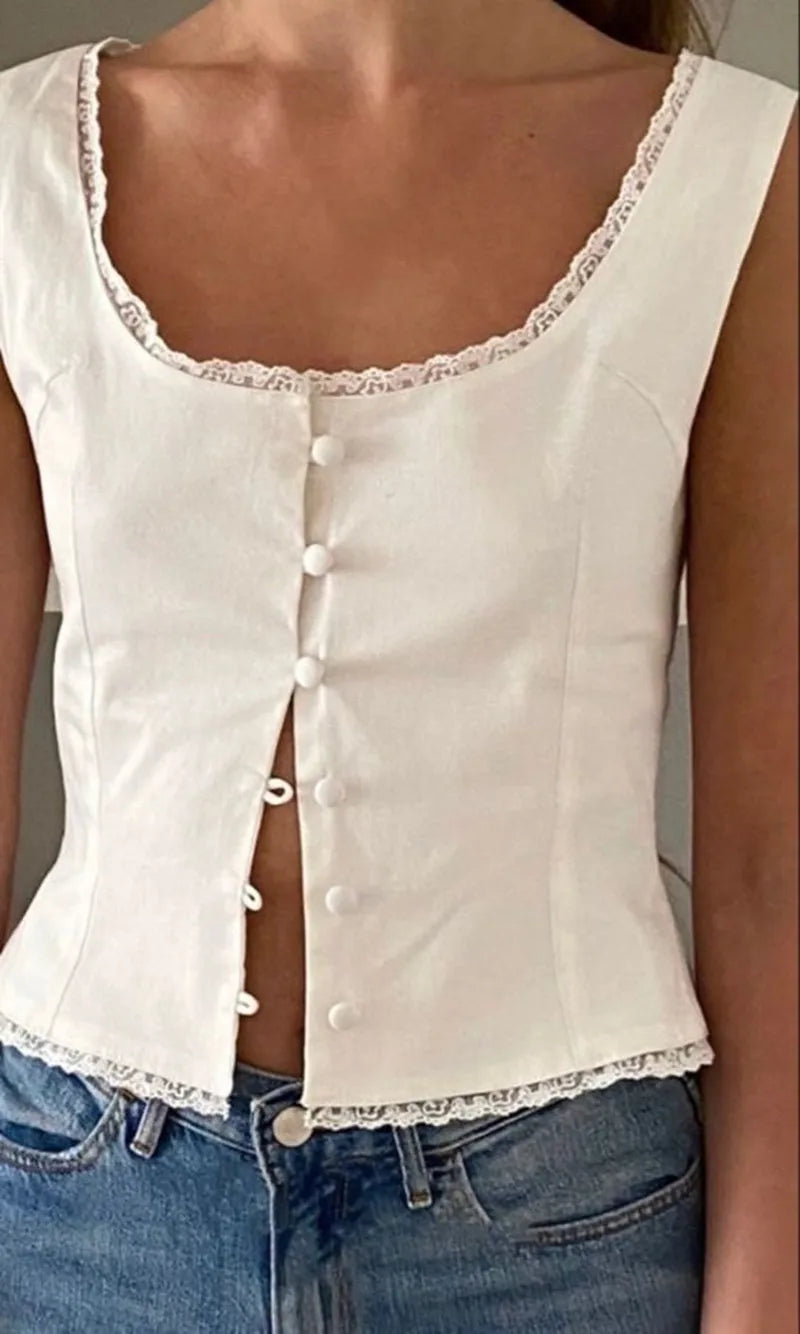 Satin Button Milkmaid Crop Top image 4
