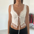 Lace Tie-Up Navel Crop Top image 1