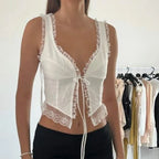 Lace Tie-Up Navel Crop Top image 2