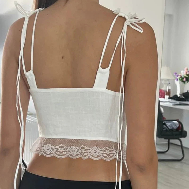 Lace Tie-Up Navel Crop Top image 3