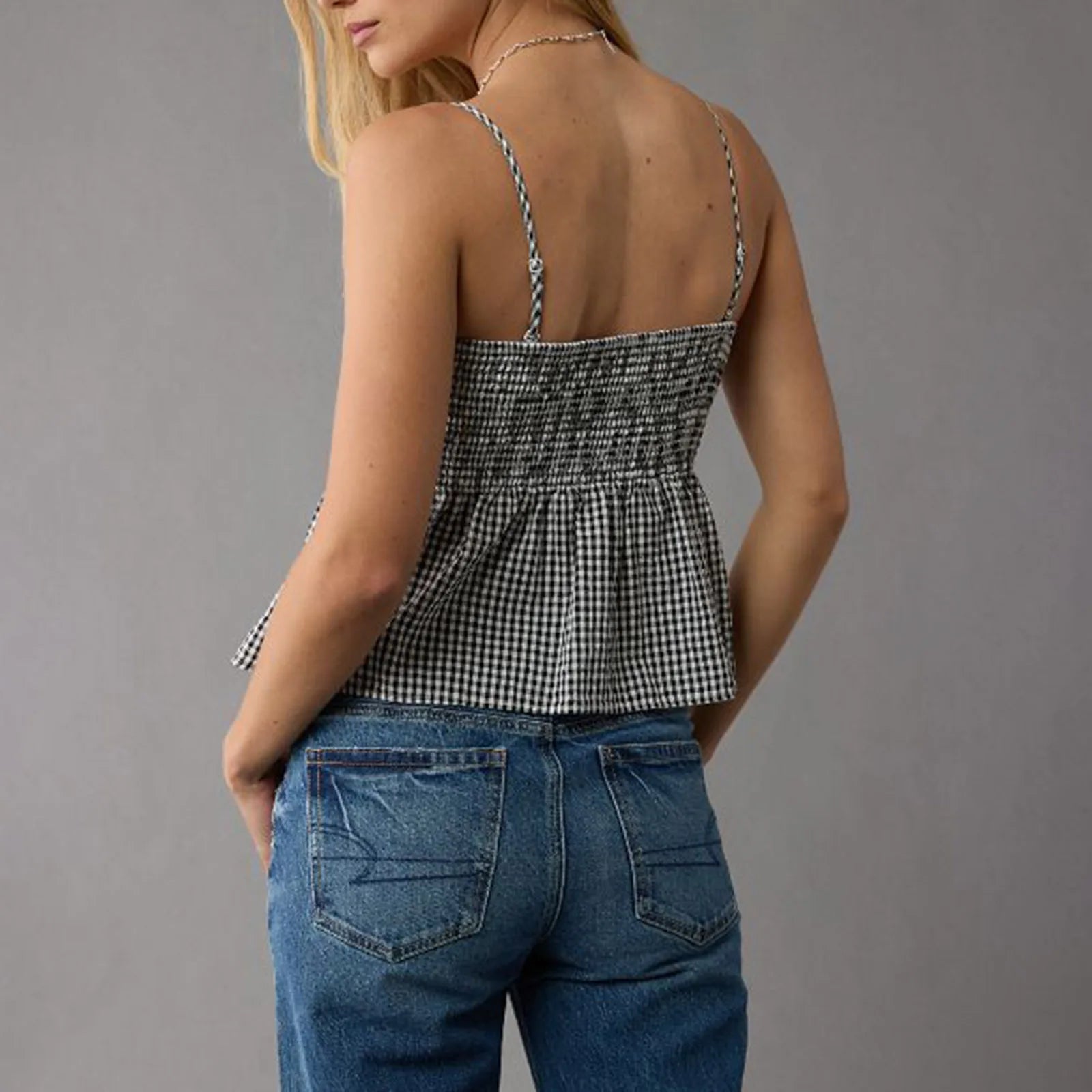 Smocked Gingham Peplum Crop Top image 2