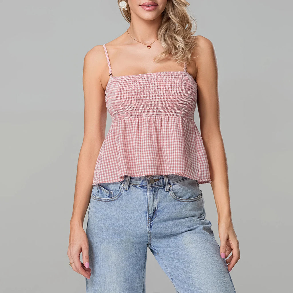 Smocked Gingham Peplum Crop Top image 5