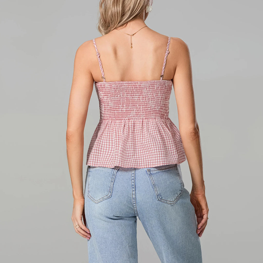 Smocked Gingham Peplum Crop Top image 6