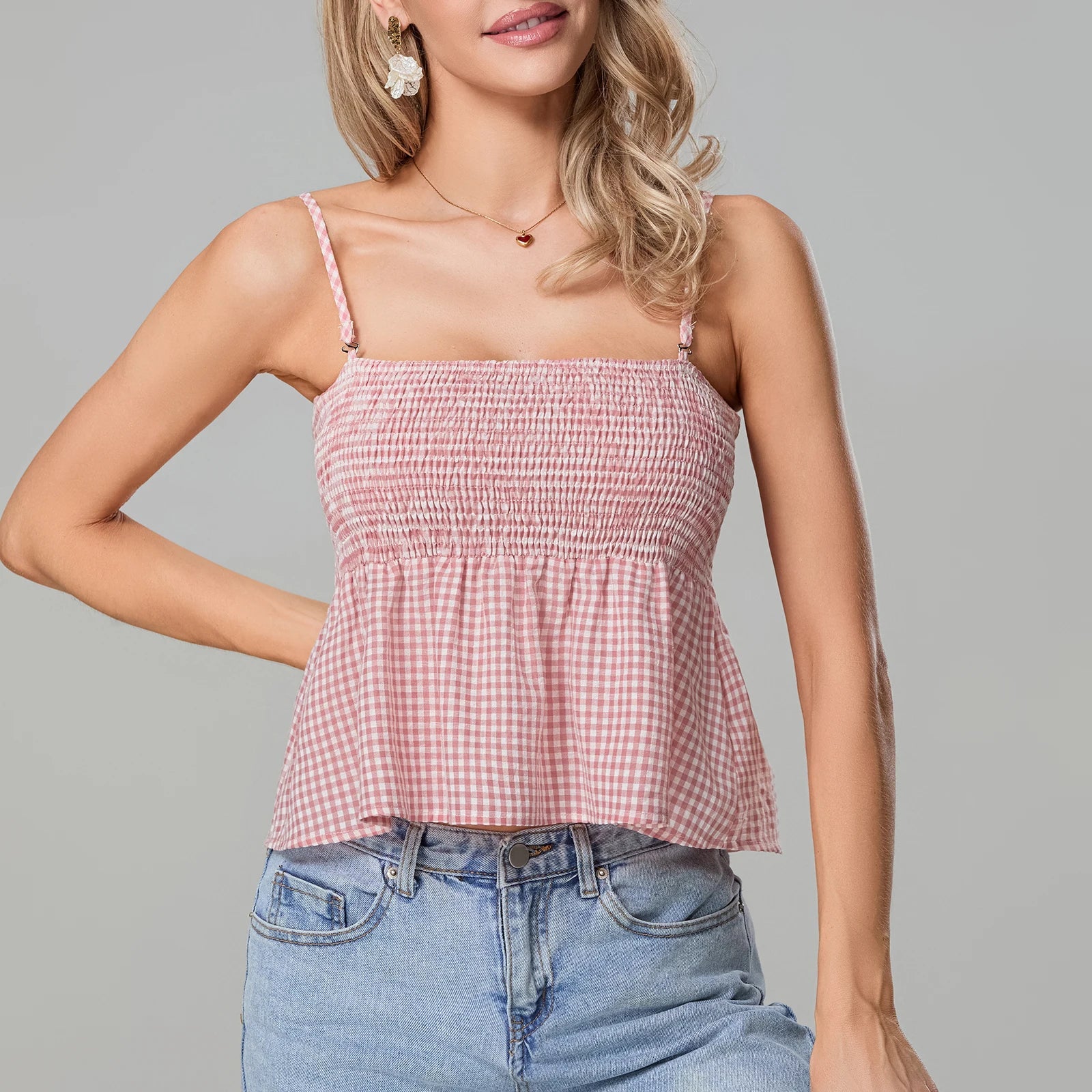 Smocked Gingham Peplum Crop Top image 4
