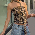 Leopand Ruched Scarf Crop Top image 3