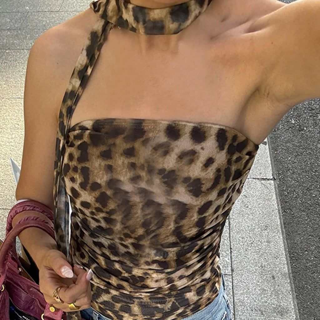 Leopand Ruched Scarf Crop Top image 1