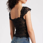Lace Trim Short Sleeve Crop Top image 2