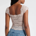 Lace Trim Short Sleeve Crop Top image 4