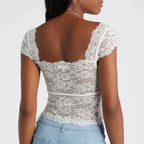 Lace Trim Short Sleeve Crop Top image 6