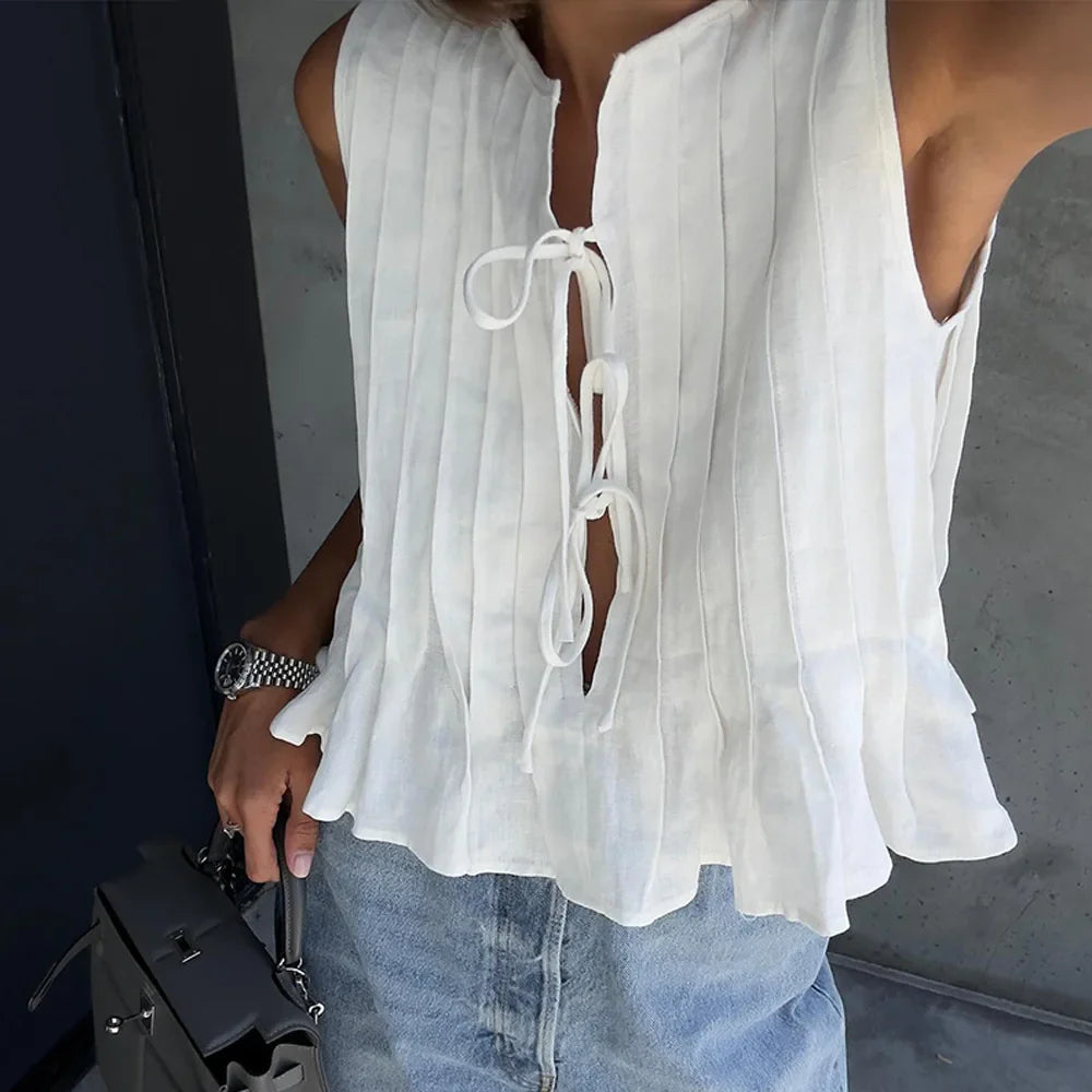 Pleated Cut-Out Ruffle Crop Top image 3