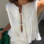 Pleated Cut-Out Ruffle Crop Top image 2