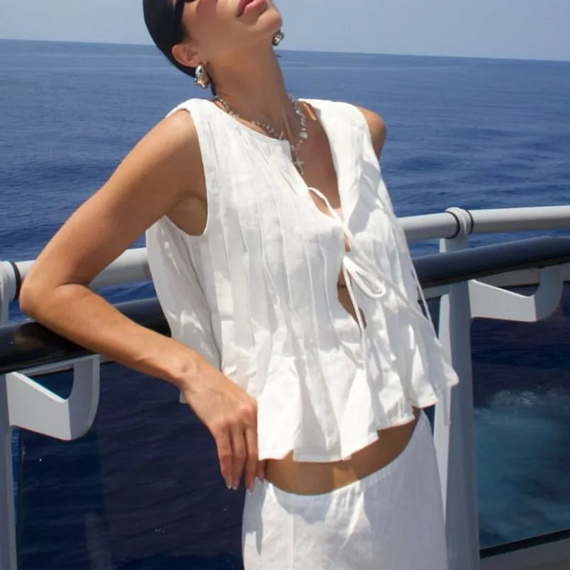 Pleated Cut-Out Ruffle Crop Top image 6