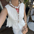 Pleated Cut-Out Ruffle Crop Top image 1