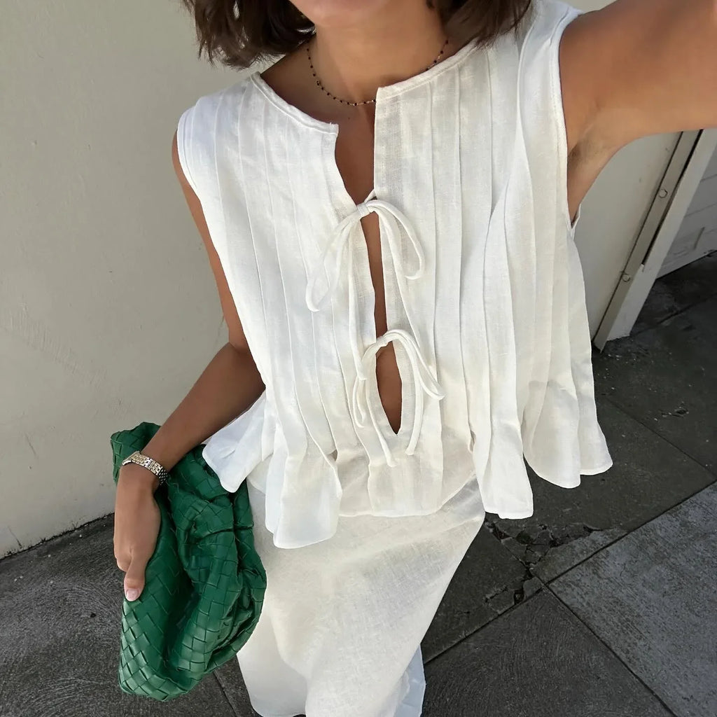 Pleated Cut-Out Ruffle Crop Top image 4