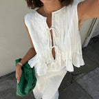 Pleated Cut-Out Ruffle Crop Top image 4