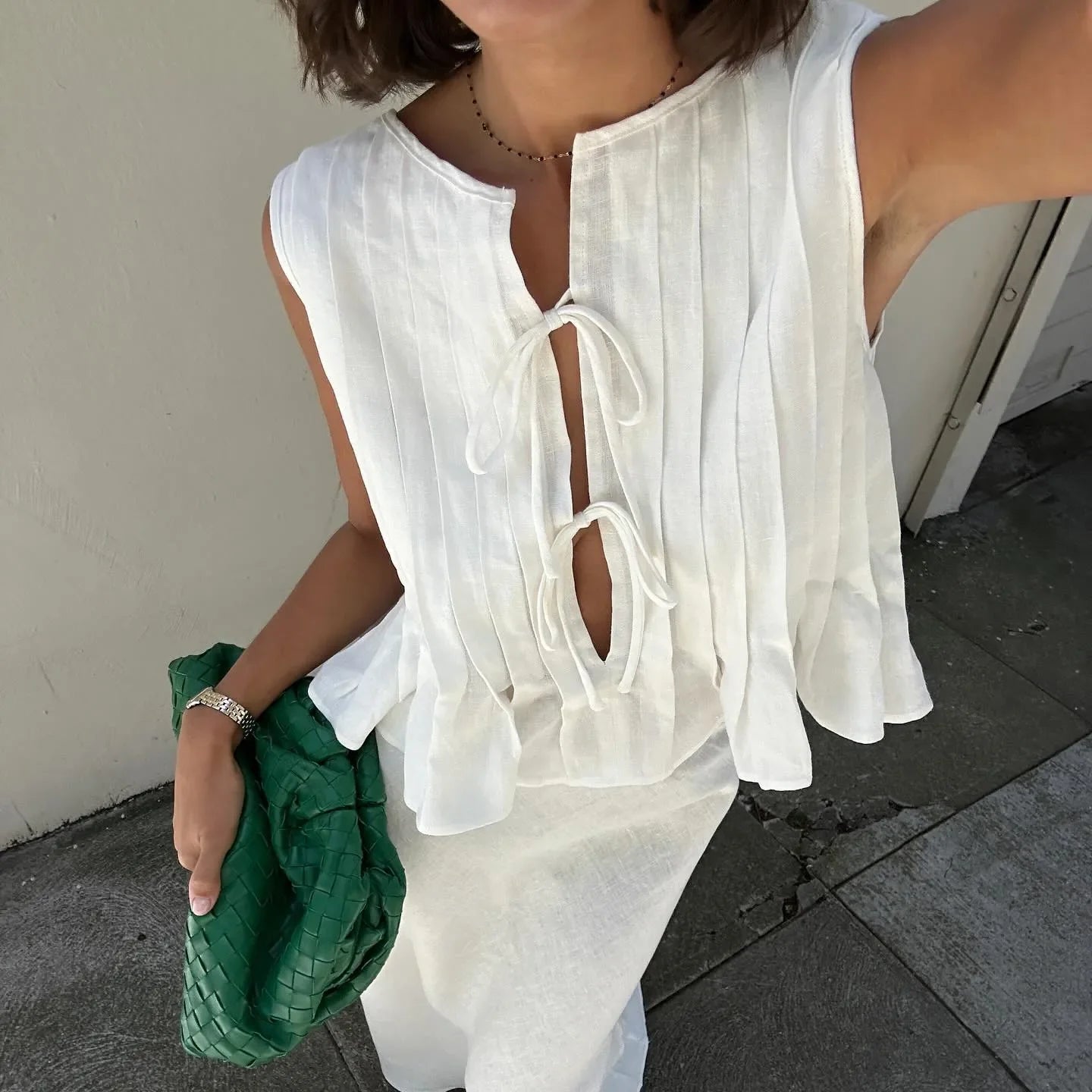 Pleated Cut-Out Ruffle Crop Top image 4