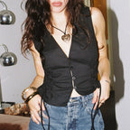 Denim Button V-Neck Crop Top image 1