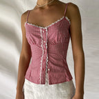 Gingham Checkered Lace Crop Top image 1