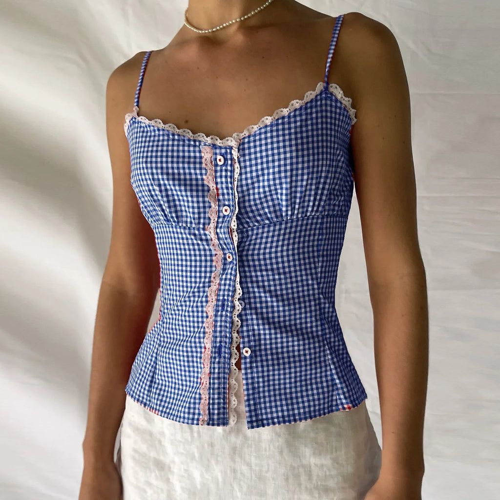 Gingham Checkered Lace Crop Top image 4