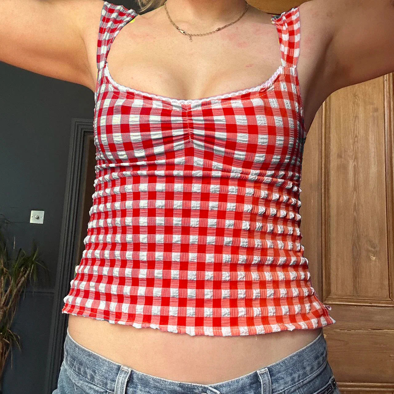 Checkered Lace Square Crop Top image 1