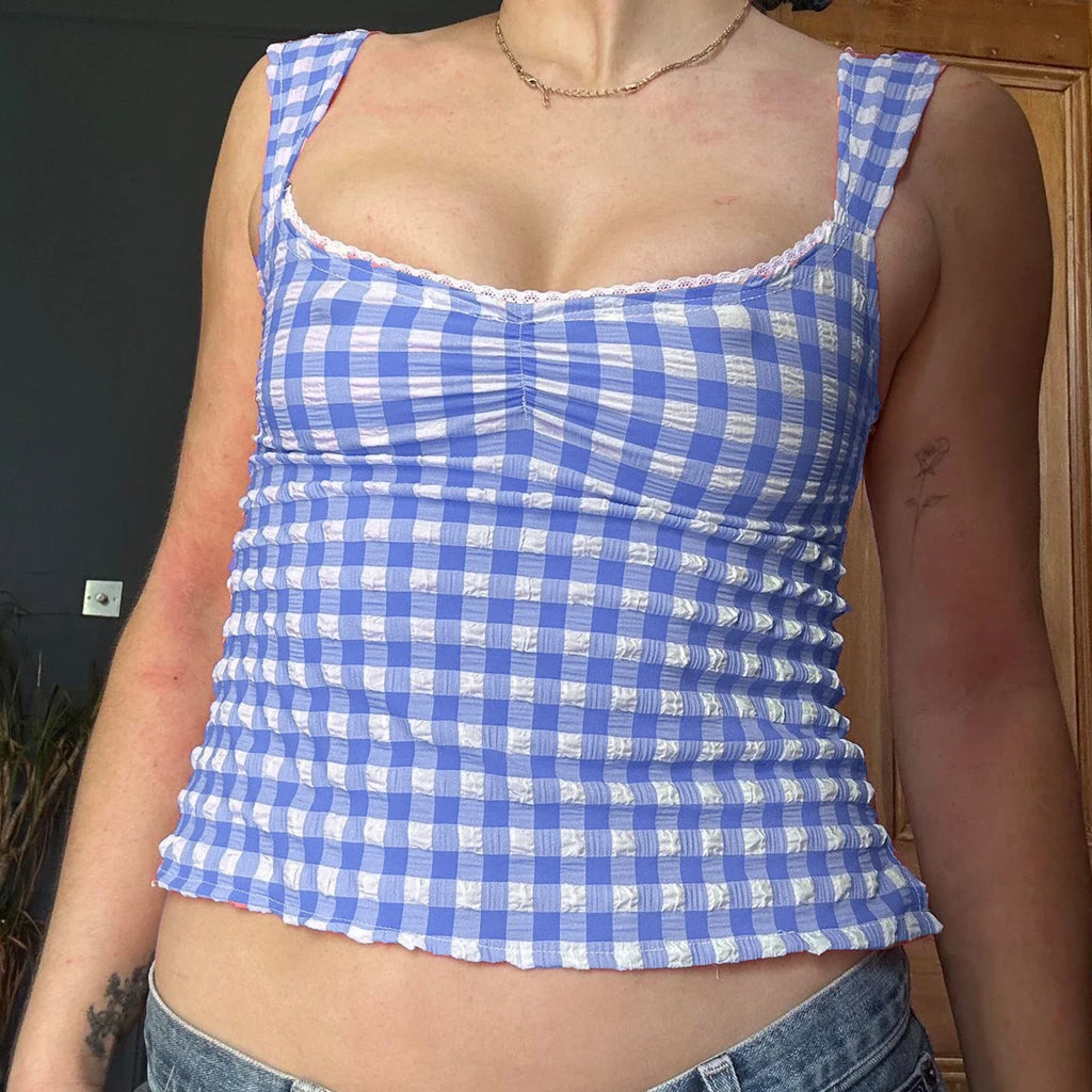 Checkered Lace Square Crop Top image 2