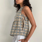 Tie-Up Peplum Plaid Crop Top image 2