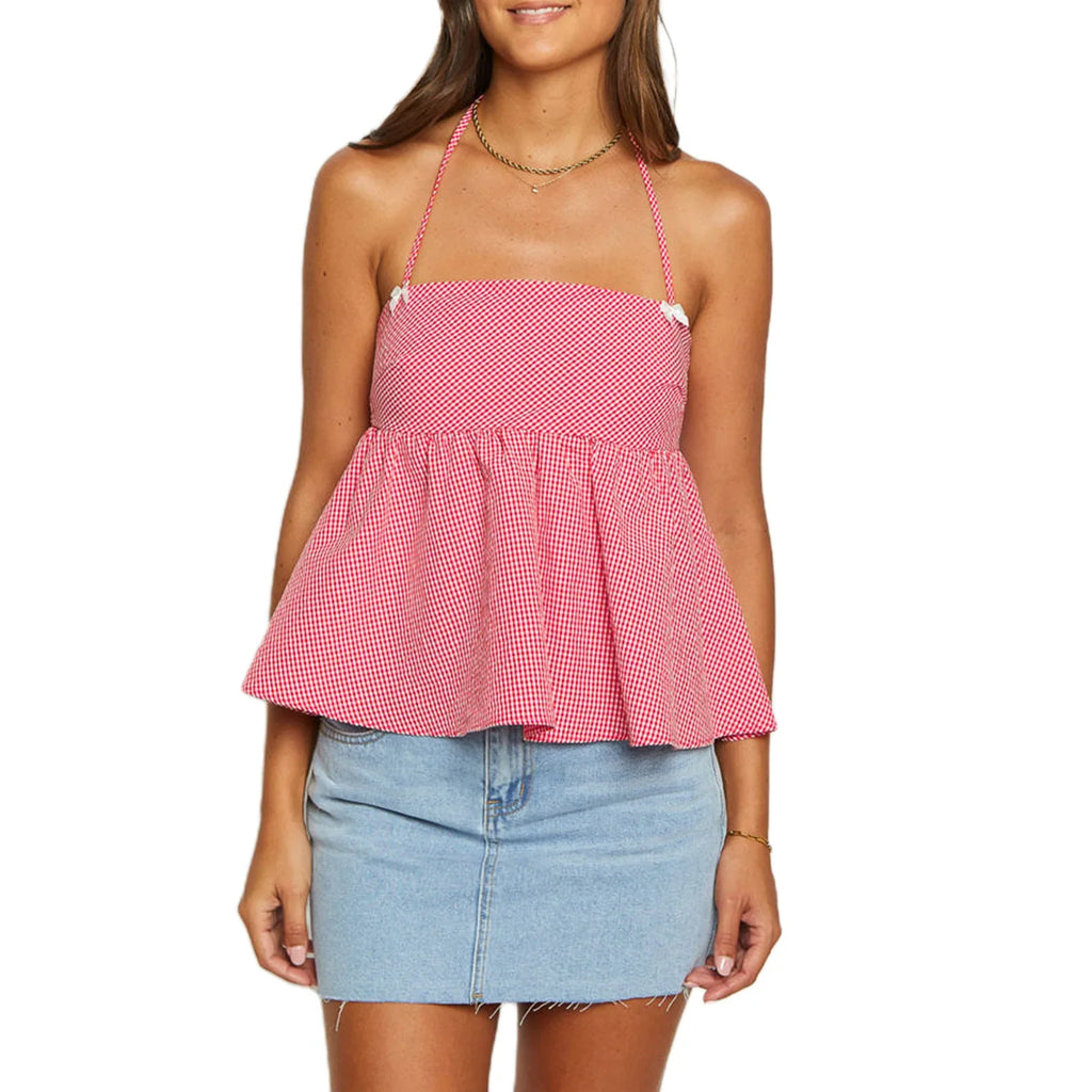 Gingham Halter Tie-Up Crop Top image 3