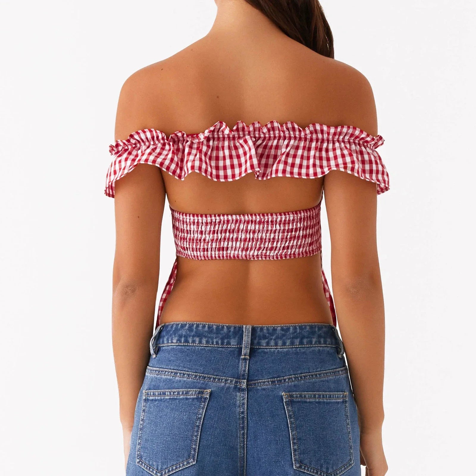 Gingham Square Neck Crop Top image 6